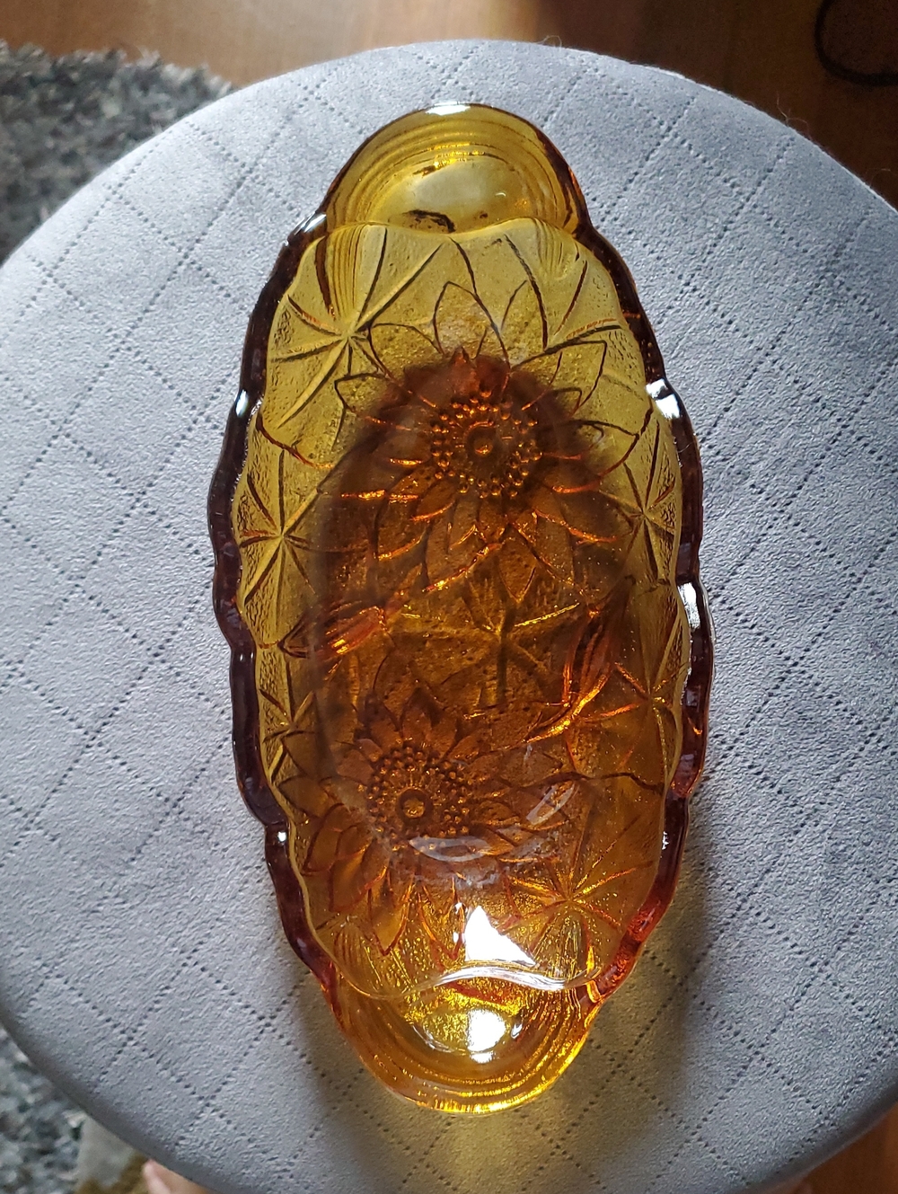 Amber Glass Floral Serving Tray